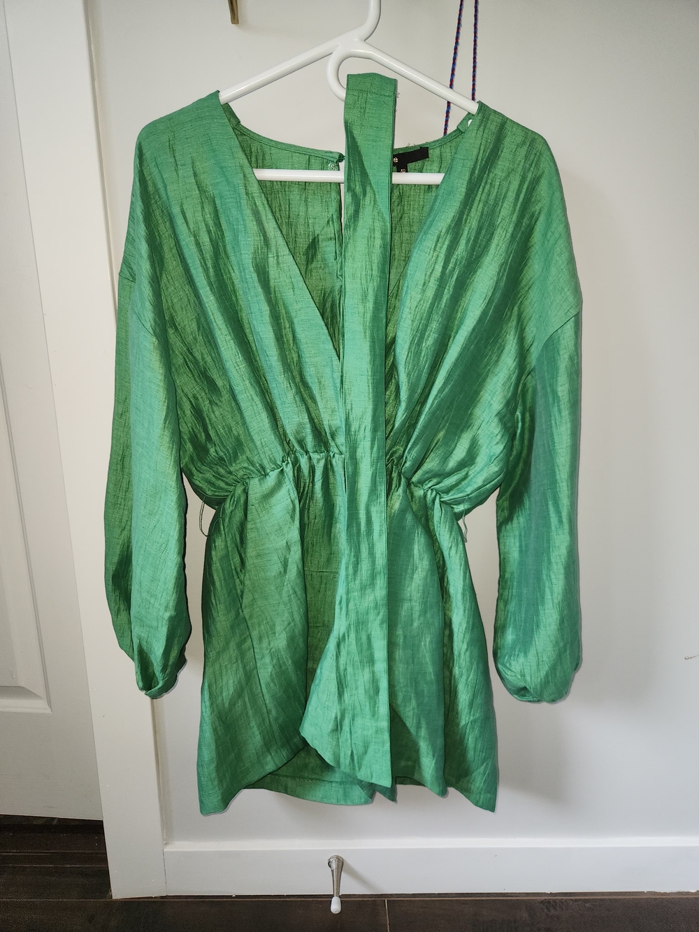 Maje Green Satin V-Neck Jumpsuit Romper